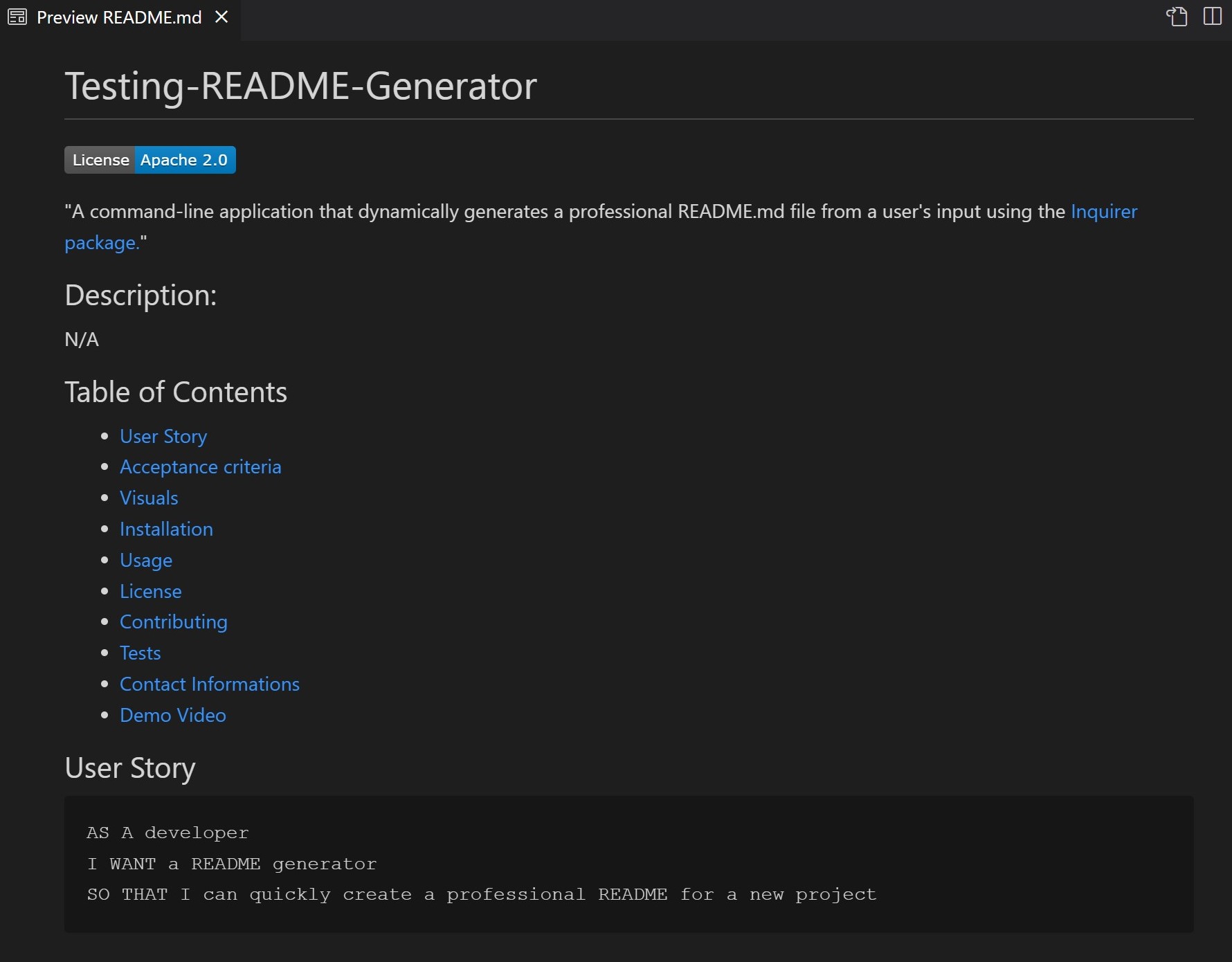 readme-generator screenshot