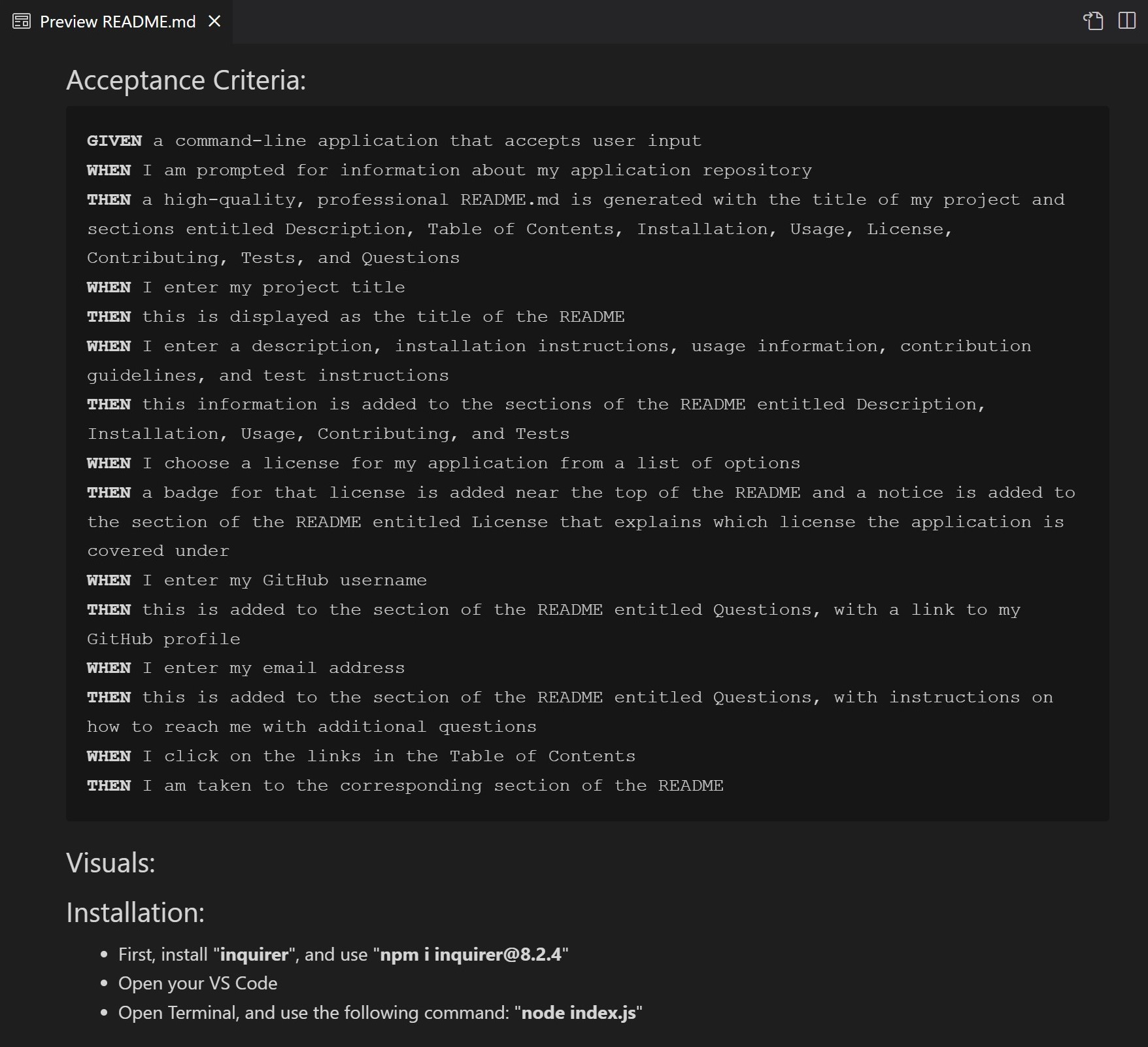 readme-generator screenshot